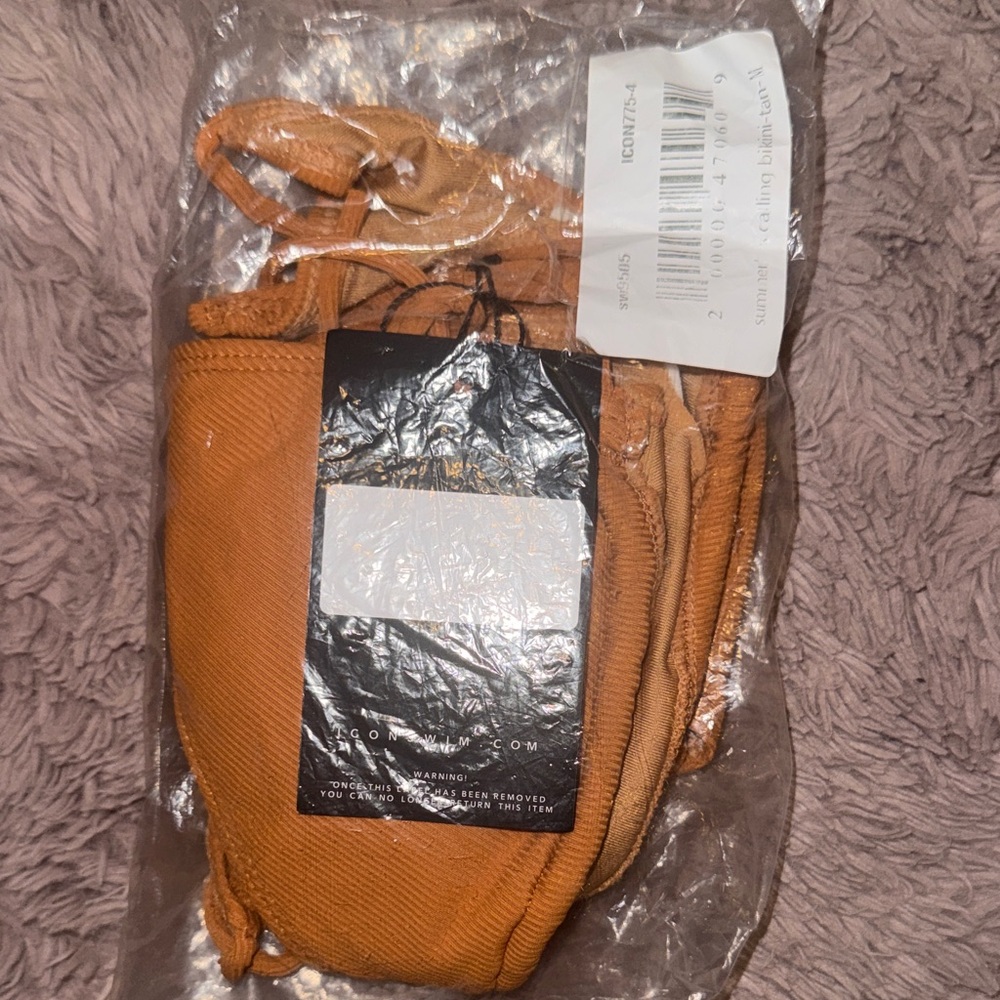 Icon Swim Burnt Orange Rust Camel Brown Bikini Set Ribbed String Swimsuit Medium - Picture 4 of 14